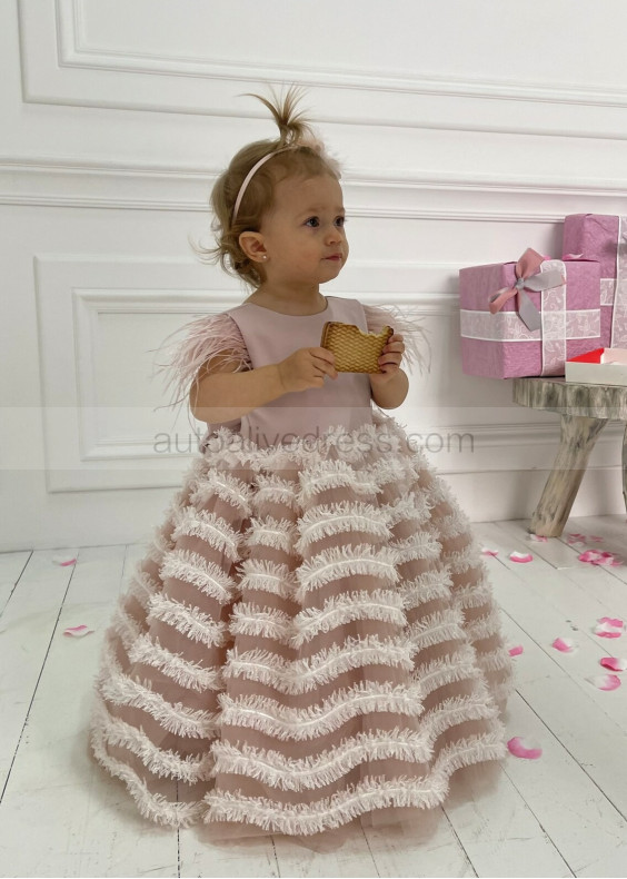 Blush Satin Tulle V Back Cupcake Flower Girl Dress